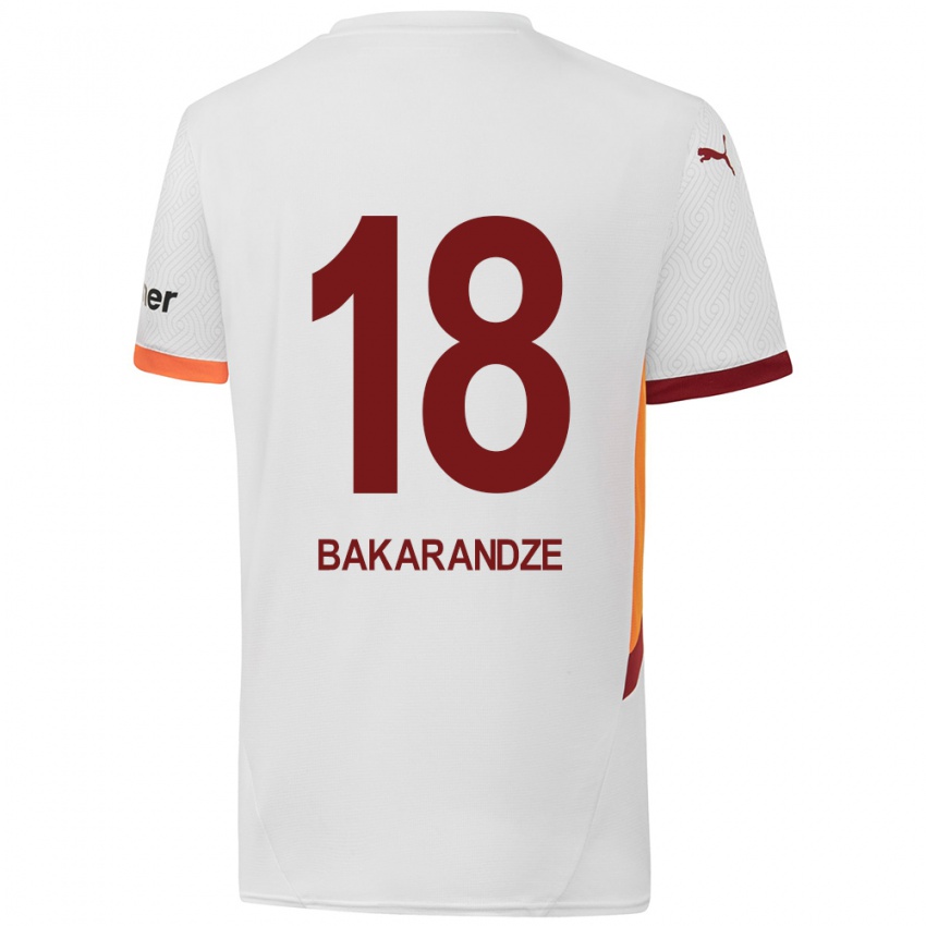 Enfant Maillot Kristina Bakarandze #18 Blanc Jaune Rouge Tenues Extérieur 2024/25 T-Shirt Belgique