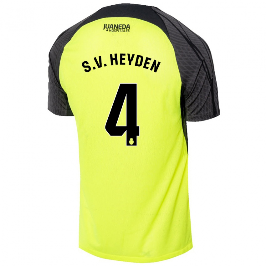 Kinderen Siebe Van Der Heyden #4 Fluorescerend Groen Zwart Uitshirt Uittenue 2024/25 T-Shirt België