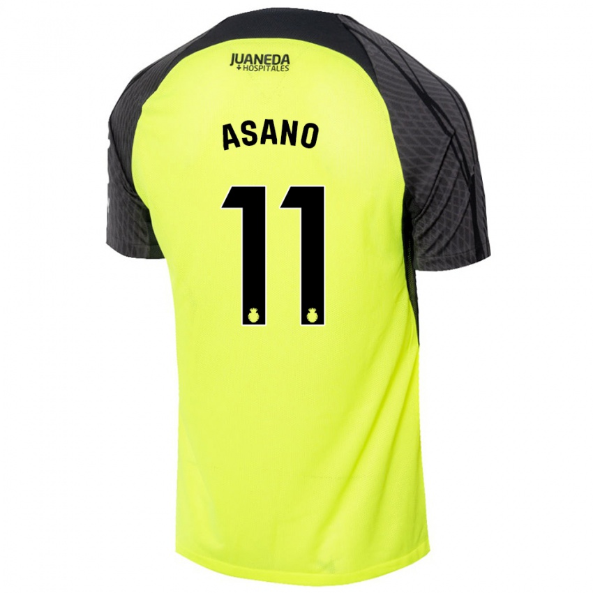 Enfant Maillot Takuma Asano #11 Vert Fluo Noir Tenues Extérieur 2024/25 T-Shirt Belgique