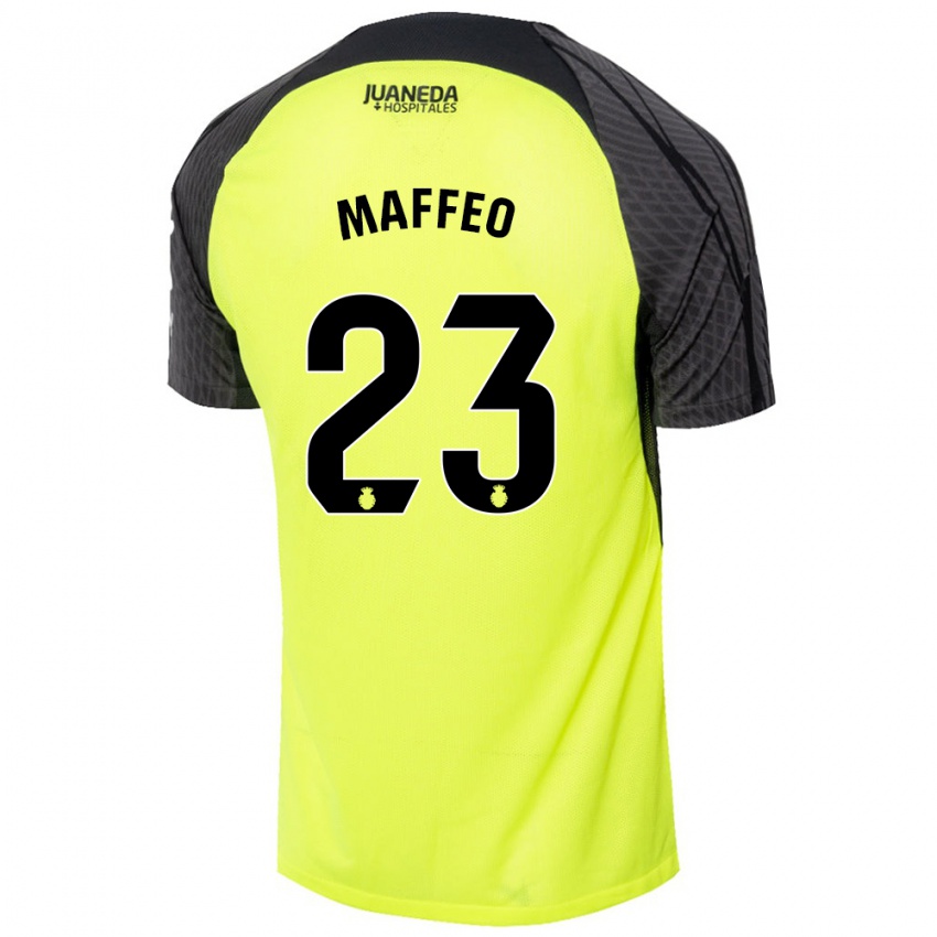 Kinder Pablo Maffeo #23 Fluoreszierend Grün Schwarz Auswärtstrikot Trikot 2024/25 T-Shirt Belgien