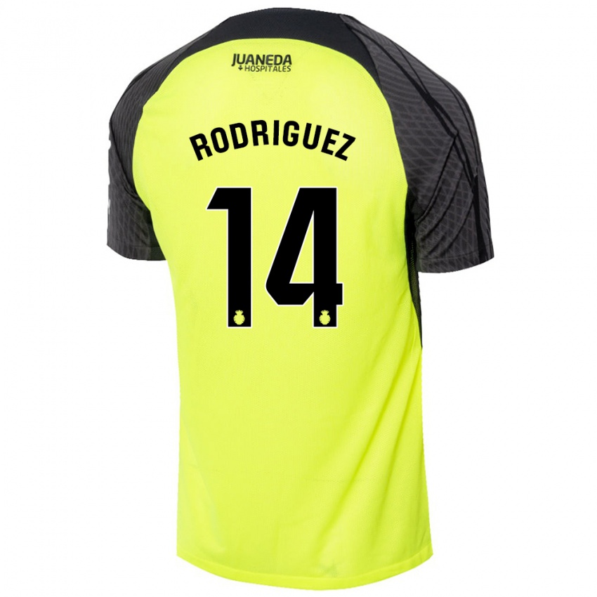 Kinderen Diego Rodríguez #14 Fluorescerend Groen Zwart Uitshirt Uittenue 2024/25 T-Shirt België