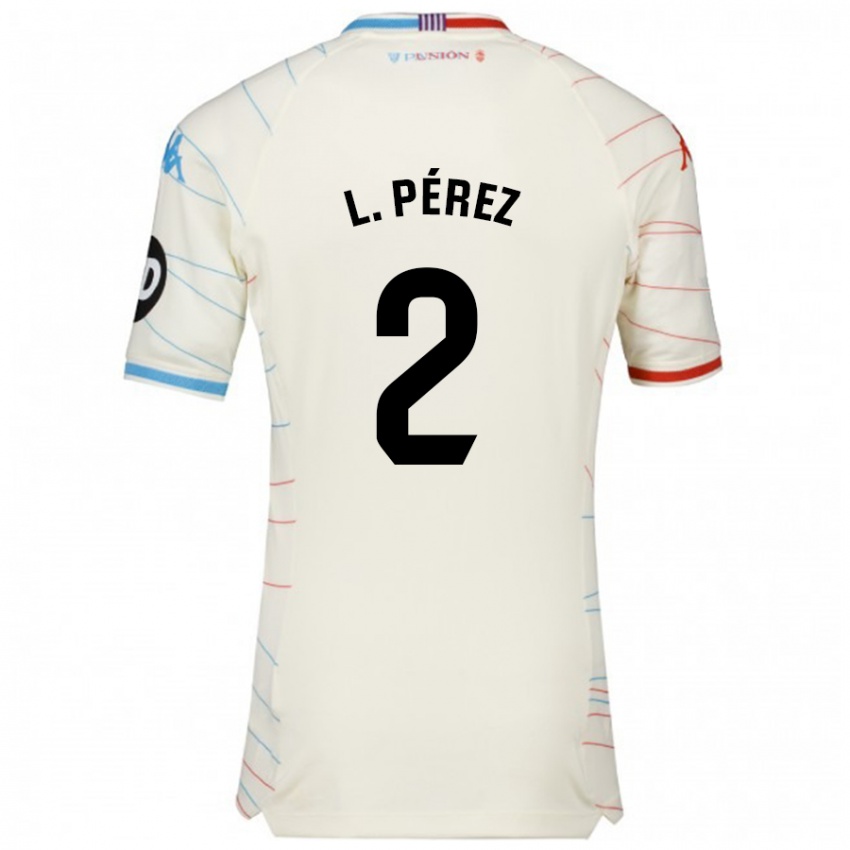 Enfant Maillot Luis Pérez #2 Blanc Rouge Bleu Tenues Extérieur 2024/25 T-Shirt Belgique