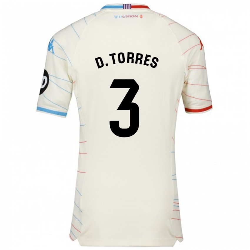 Enfant Maillot David Torres #3 Blanc Rouge Bleu Tenues Extérieur 2024/25 T-Shirt Belgique