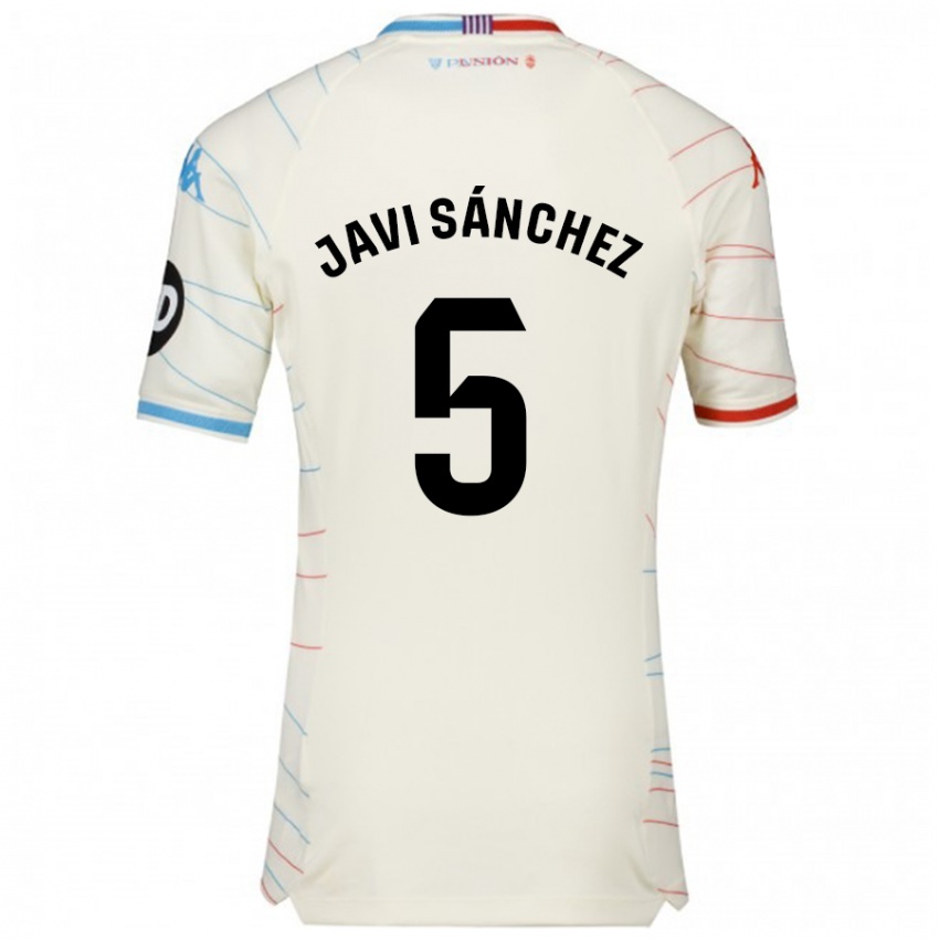 Enfant Maillot Javi Sánchez #5 Blanc Rouge Bleu Tenues Extérieur 2024/25 T-Shirt Belgique