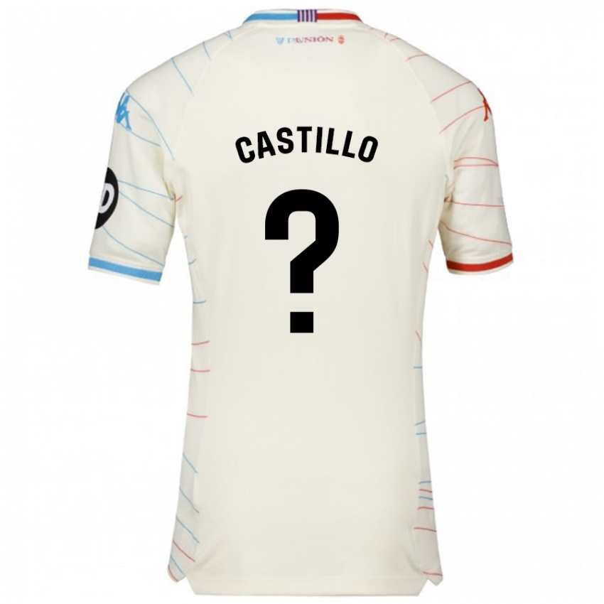 Enfant Maillot Gonzalo Castillo #0 Blanc Rouge Bleu Tenues Extérieur 2024/25 T-Shirt Belgique