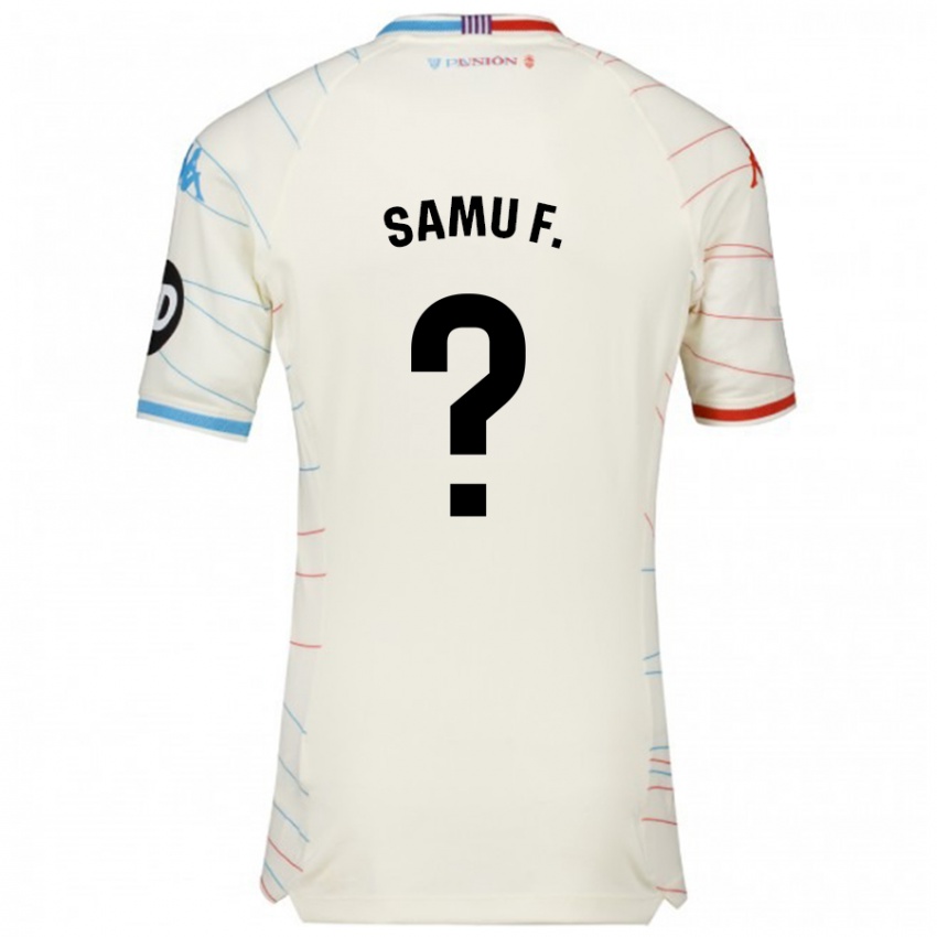 Enfant Maillot Samu Fernández #0 Blanc Rouge Bleu Tenues Extérieur 2024/25 T-Shirt Belgique