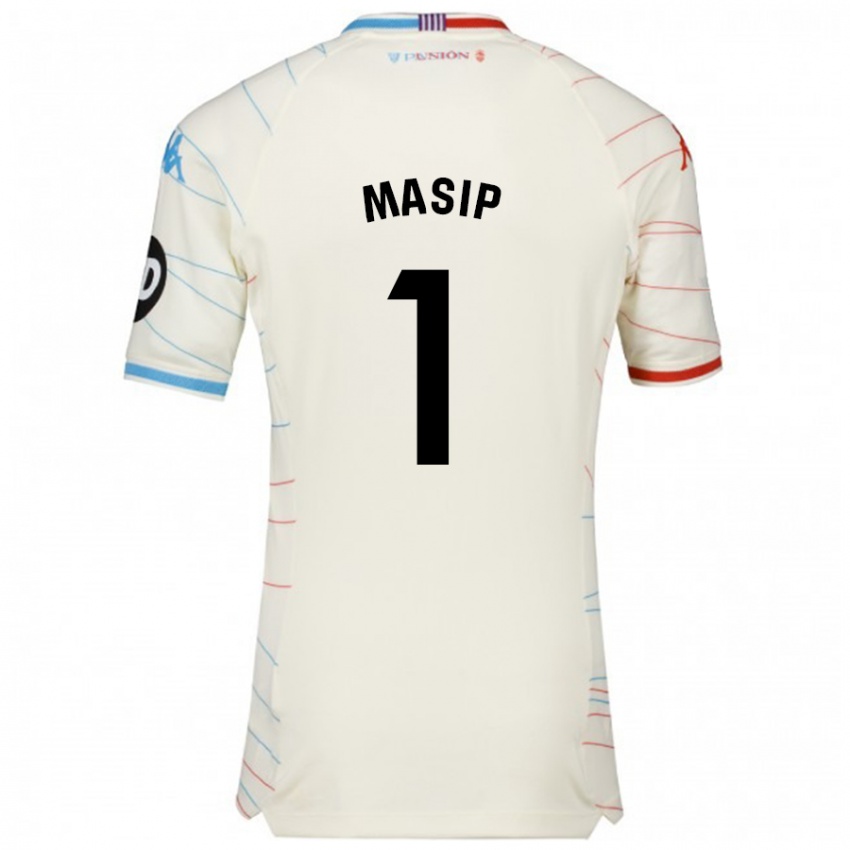 Enfant Maillot Jordi Masip #1 Blanc Rouge Bleu Tenues Extérieur 2024/25 T-Shirt Belgique