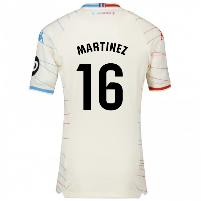 Enfant Maillot Jesús Martínez #16 Blanc Rouge Bleu Tenues Extérieur 2024/25 T-Shirt Belgique