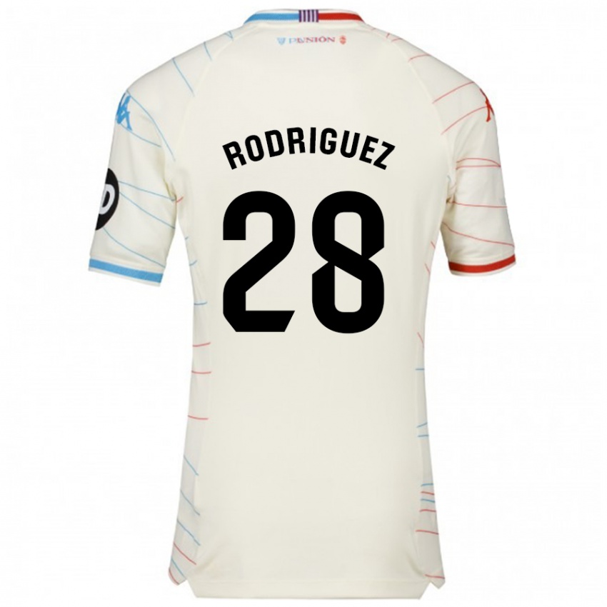 Enfant Maillot Yago Rodríguez #28 Blanc Rouge Bleu Tenues Extérieur 2024/25 T-Shirt Belgique