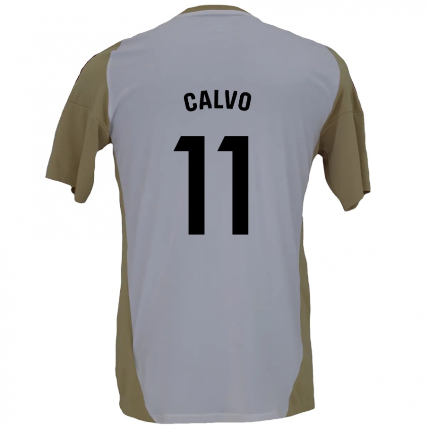 Kinderen Álex Calvo #11 Bruin Wit Uitshirt Uittenue 2024/25 T-Shirt België