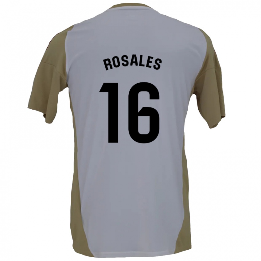 Kinderen Diego Rosales #16 Bruin Wit Uitshirt Uittenue 2024/25 T-Shirt België