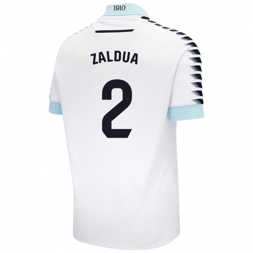 Enfant Maillot Joseba Zaldua #2 Blanc Bleu Tenues Extérieur 2024/25 T-Shirt Belgique