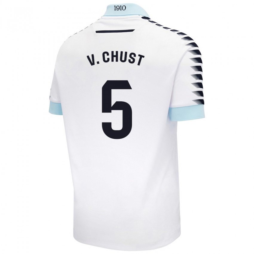 Kinderen Victor Chust #5 Wit Blauw Uitshirt Uittenue 2024/25 T-Shirt België