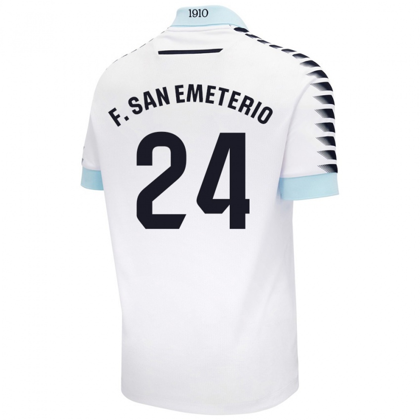 Enfant Maillot Fede San Emeterio #24 Blanc Bleu Tenues Extérieur 2024/25 T-Shirt Belgique