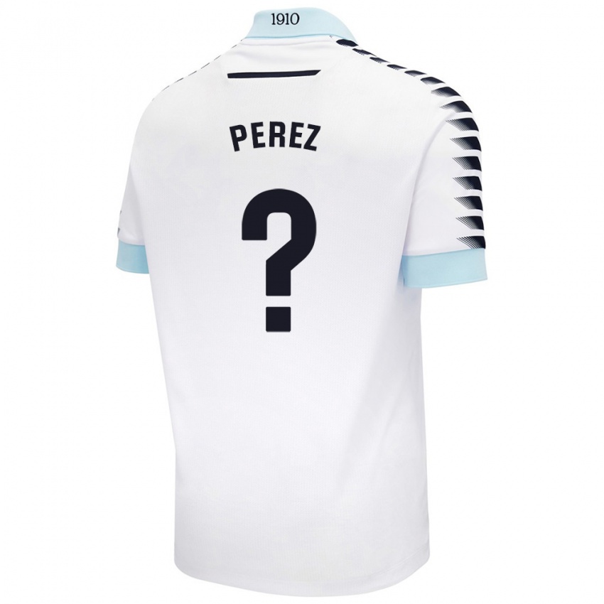 Enfant Maillot Ángel Pérez #0 Blanc Bleu Tenues Extérieur 2024/25 T-Shirt Belgique