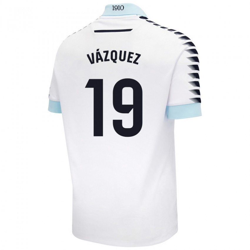 Kinderen Borja Vázquez #19 Wit Blauw Uitshirt Uittenue 2024/25 T-Shirt België