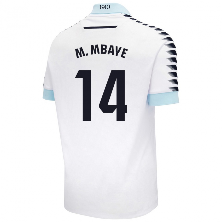 Enfant Maillot Momo Mbaye #14 Blanc Bleu Tenues Extérieur 2024/25 T-Shirt Belgique