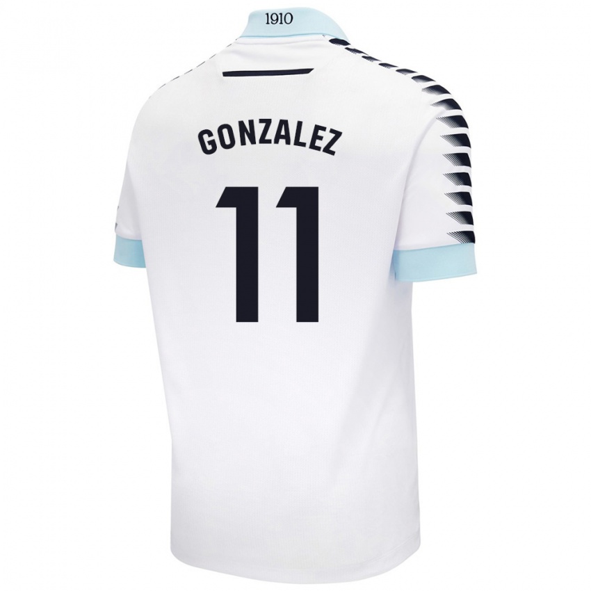 Enfant Maillot Chus González #11 Blanc Bleu Tenues Extérieur 2024/25 T-Shirt Belgique