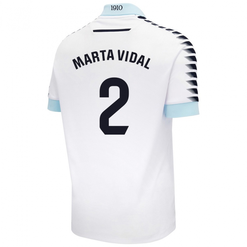 Kinderen Marta Vidal Vela #2 Wit Blauw Uitshirt Uittenue 2024/25 T-Shirt België