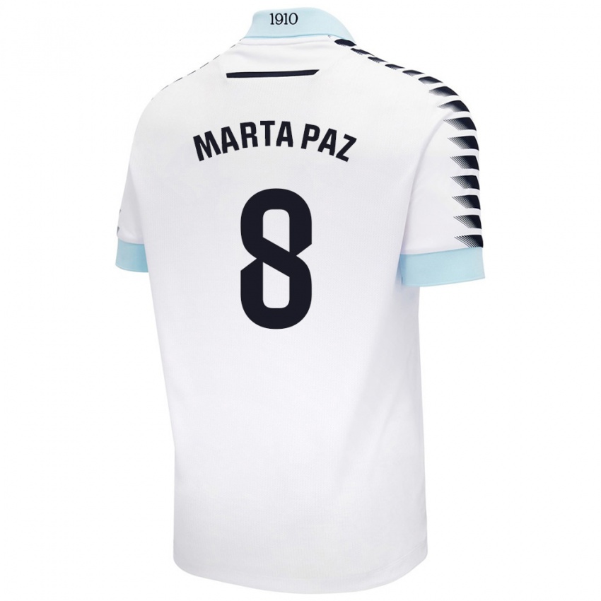 Enfant Maillot Marta Milagros Paz Cruz #8 Blanc Bleu Tenues Extérieur 2024/25 T-Shirt Belgique