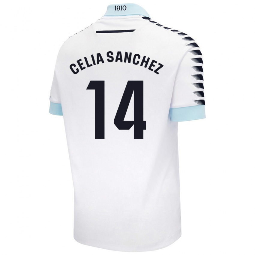 Kinderen Celia Sánchez García #14 Wit Blauw Uitshirt Uittenue 2024/25 T-Shirt België