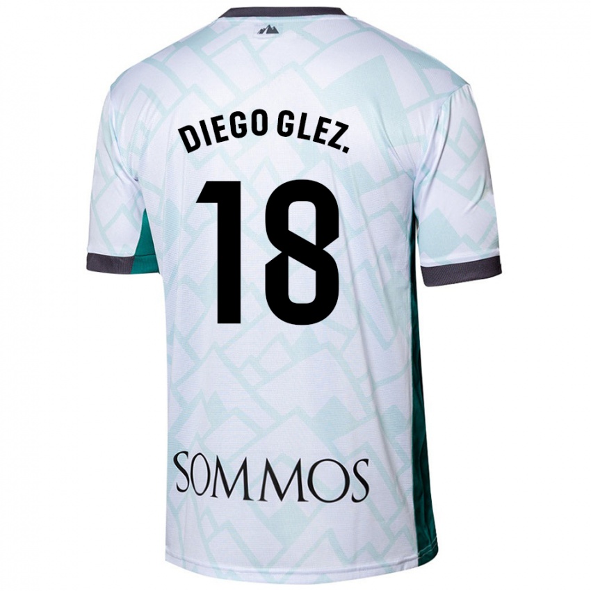 Enfant Maillot Diego González #18 Blanc Vert Tenues Extérieur 2024/25 T-Shirt Belgique