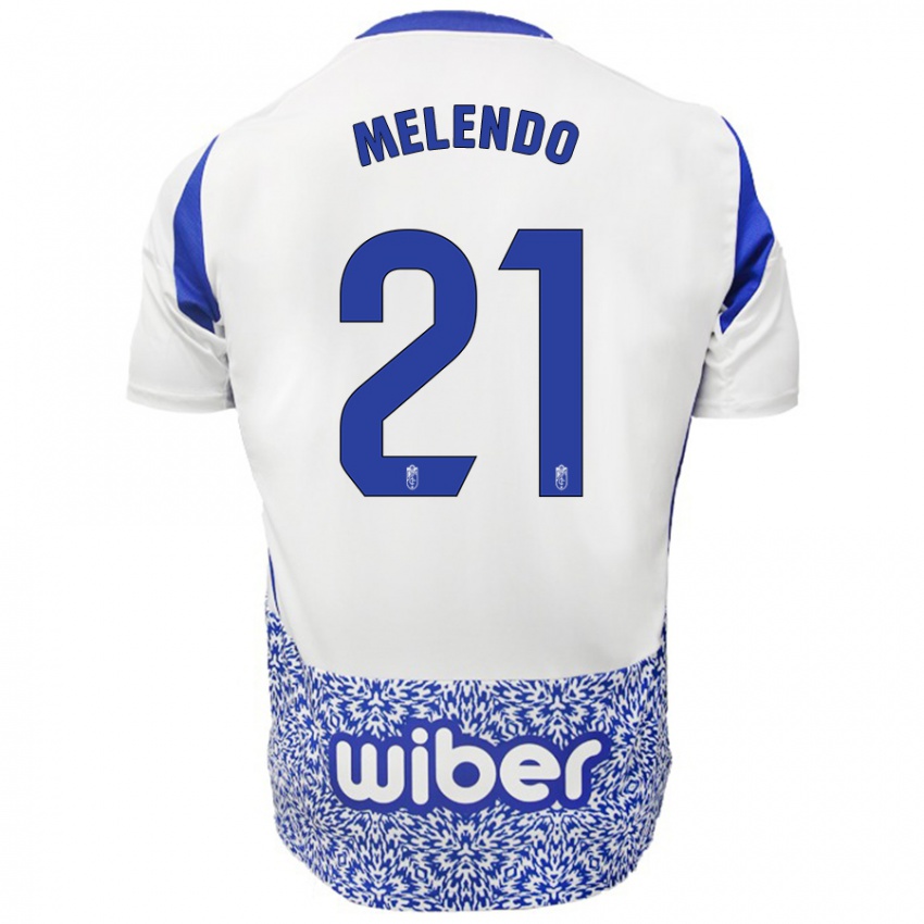 Kinderen Óscar Melendo #21 Wit Blauw Uitshirt Uittenue 2024/25 T-Shirt België