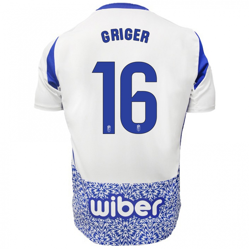 Kinderen Adam Griger #16 Wit Blauw Uitshirt Uittenue 2024/25 T-Shirt België