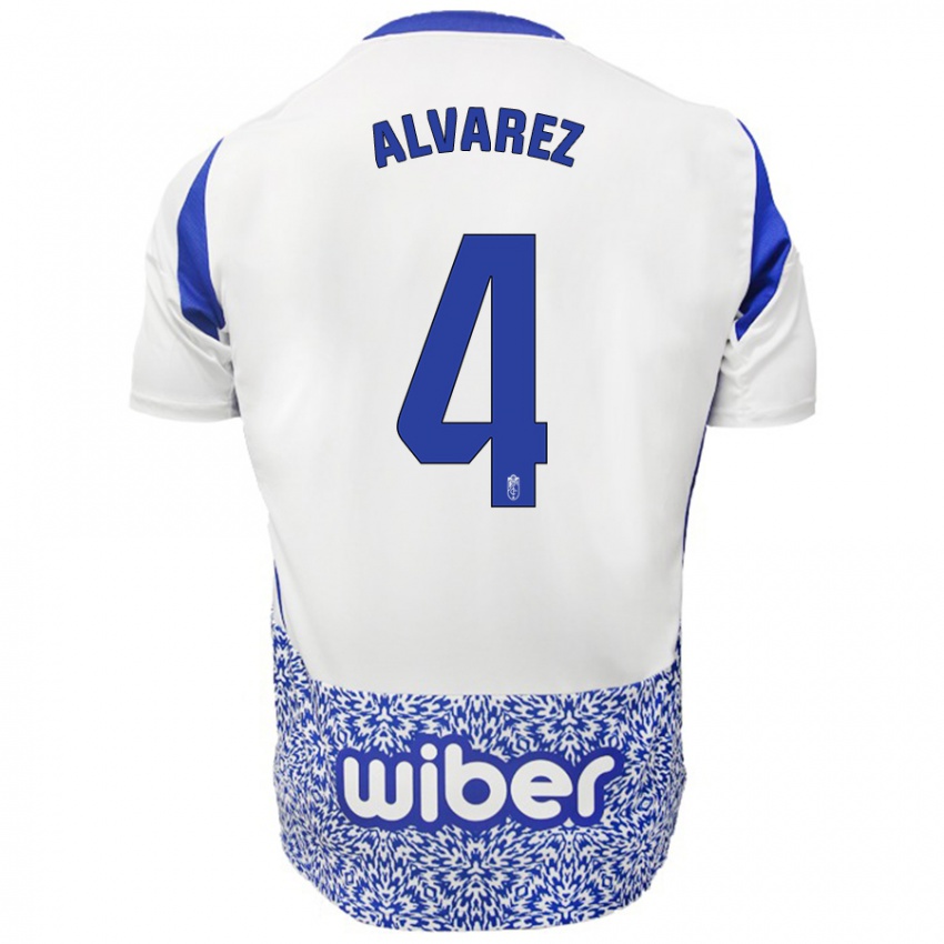 Kinderen Isabel Álvarez #4 Wit Blauw Uitshirt Uittenue 2024/25 T-Shirt België