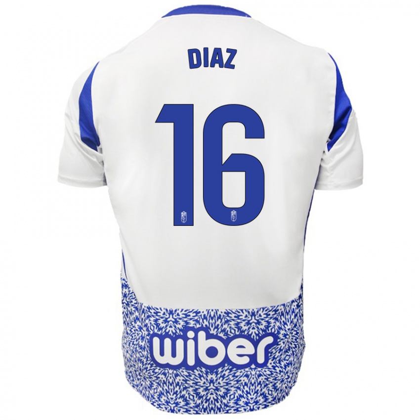 Kinder Víctor Díaz #16 Weiß Blau Auswärtstrikot Trikot 2024/25 T-Shirt Belgien