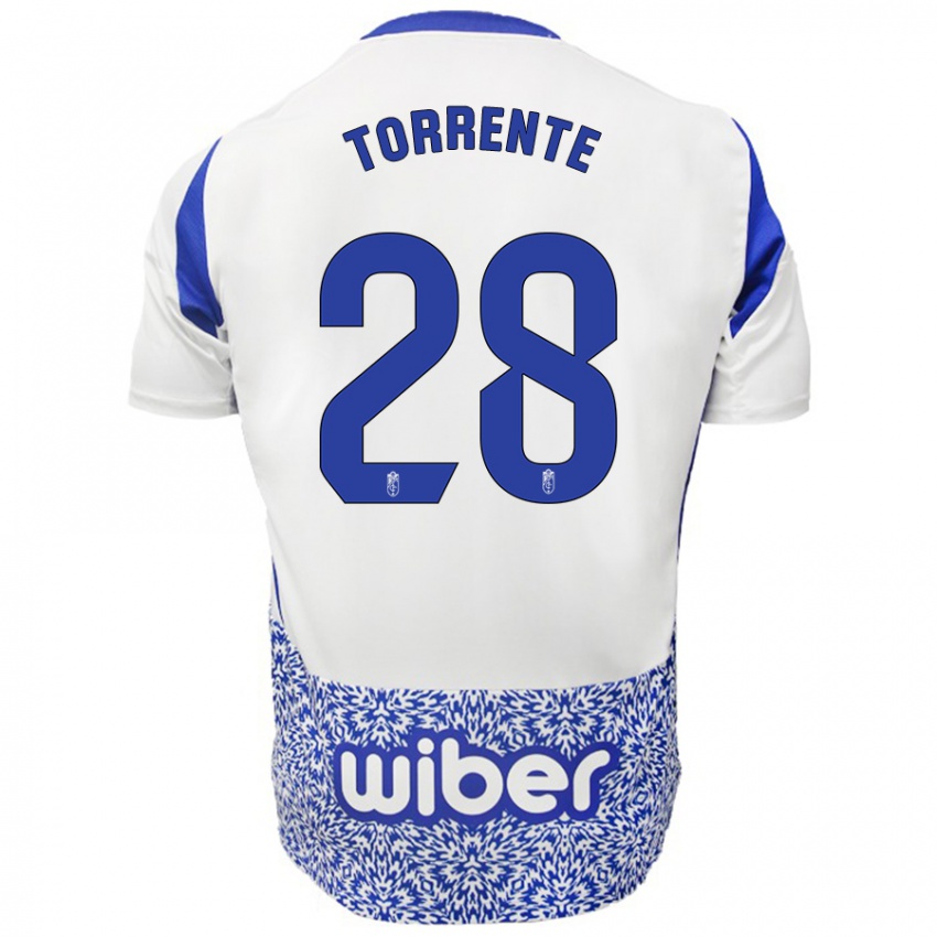 Kinder Raúl Torrente #28 Weiß Blau Auswärtstrikot Trikot 2024/25 T-Shirt Belgien