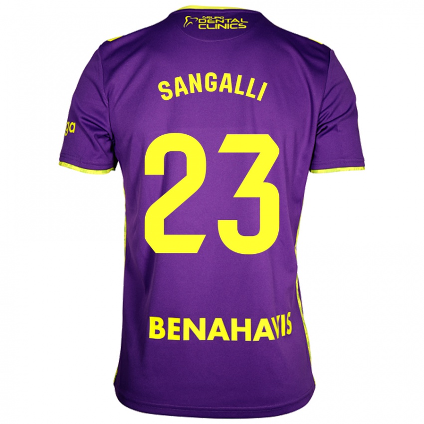 Kinderen Luca Sangalli #23 Paars Geel Uitshirt Uittenue 2024/25 T-Shirt België