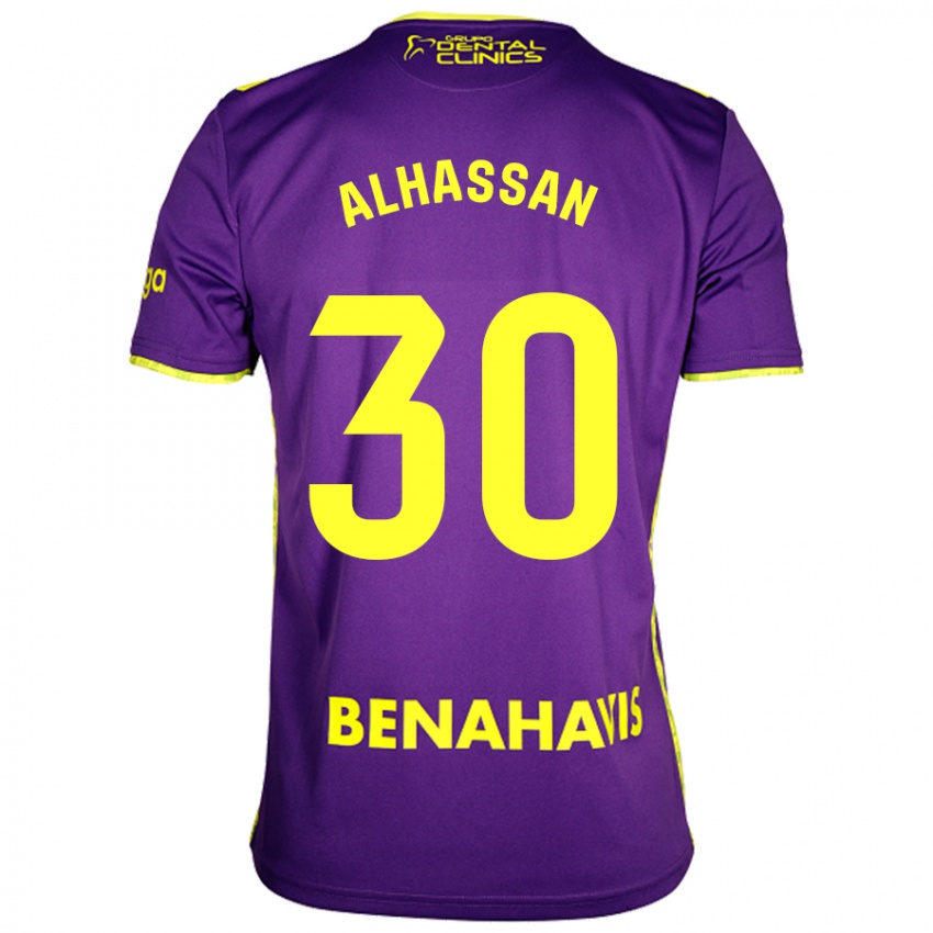 Kinderen Mubarak Alhassan #30 Paars Geel Uitshirt Uittenue 2024/25 T-Shirt België