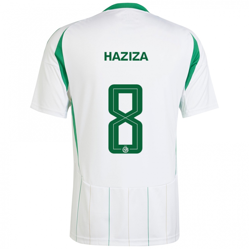 Enfant Maillot Dolev Haziza #8 Blanc Vert Tenues Extérieur 2024/25 T-Shirt Belgique