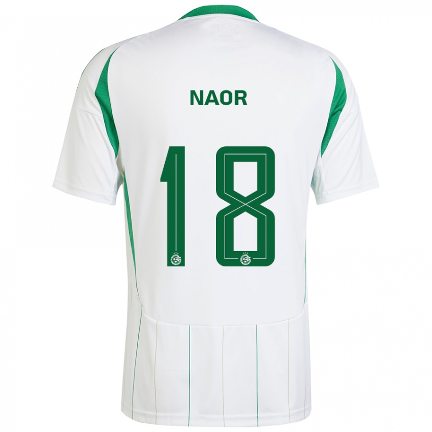 Enfant Maillot Goni Naor #18 Blanc Vert Tenues Extérieur 2024/25 T-Shirt Belgique