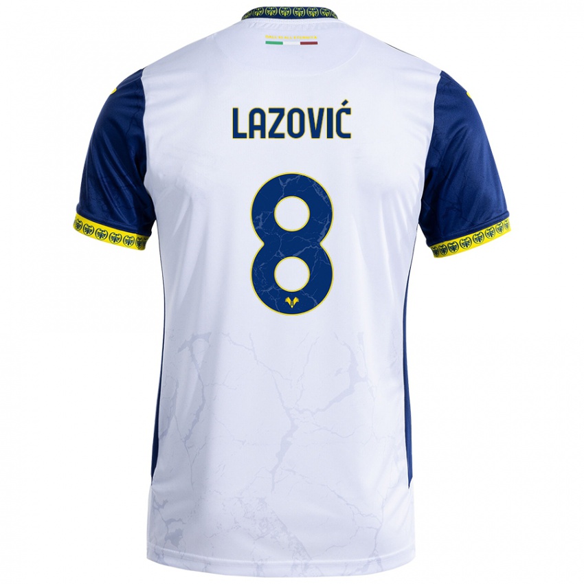 Enfant Maillot Darko Lazović #8 Blanc Bleu Tenues Extérieur 2024/25 T-Shirt Belgique