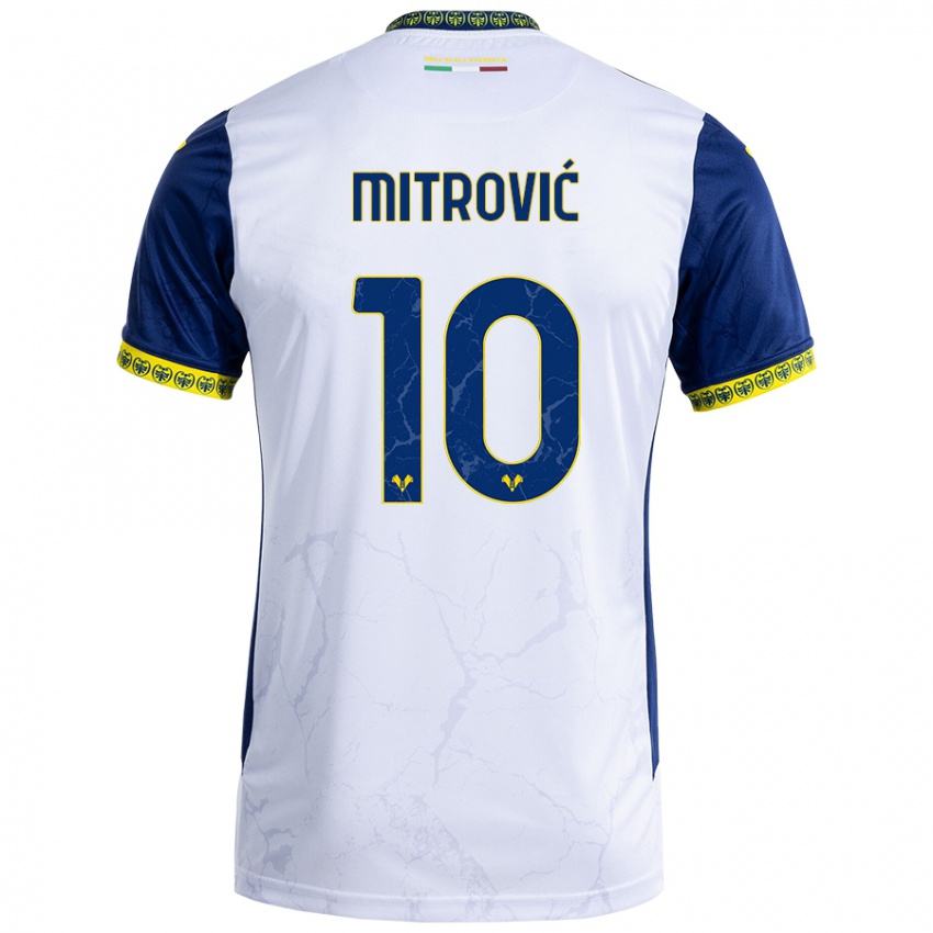 Enfant Maillot Stefan Mitrović #10 Blanc Bleu Tenues Extérieur 2024/25 T-Shirt Belgique