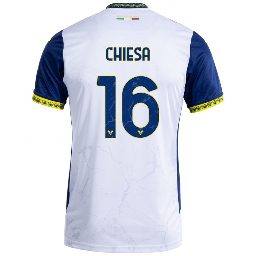 Kinderen Mattia Chiesa #16 Witblauw Uitshirt Uittenue 2024/25 T-Shirt België