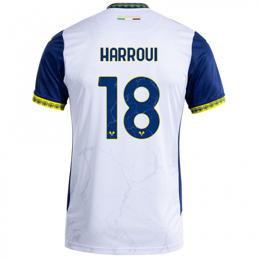 Enfant Maillot Abdou Harroui #18 Blanc Bleu Tenues Extérieur 2024/25 T-Shirt Belgique