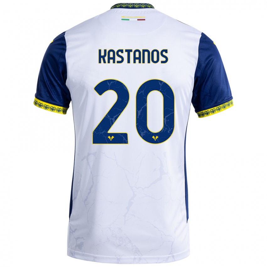 Enfant Maillot Grigoris Kastanos #20 Blanc Bleu Tenues Extérieur 2024/25 T-Shirt Belgique