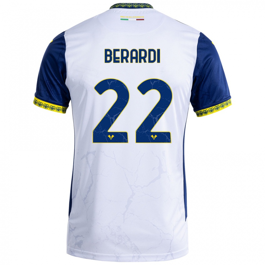 Enfant Maillot Alessandro Berardi #22 Blanc Bleu Tenues Extérieur 2024/25 T-Shirt Belgique