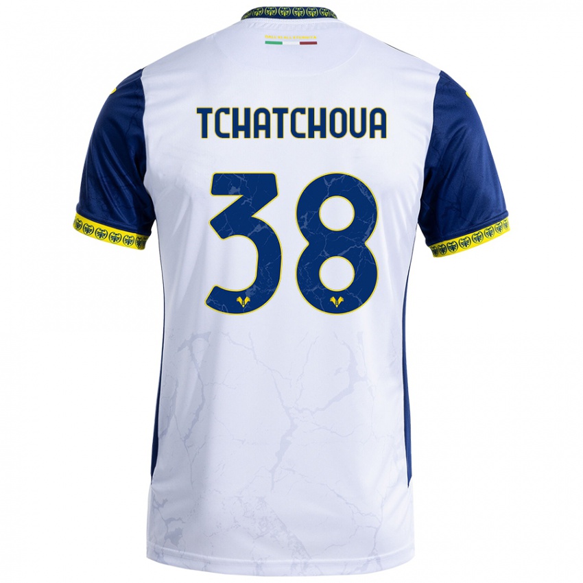 Enfant Maillot Jackson Tchatchoua #38 Blanc Bleu Tenues Extérieur 2024/25 T-Shirt Belgique