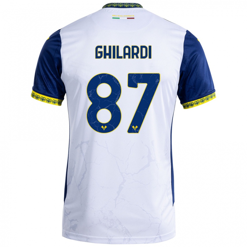 Enfant Maillot Daniele Ghilardi #87 Blanc Bleu Tenues Extérieur 2024/25 T-Shirt Belgique