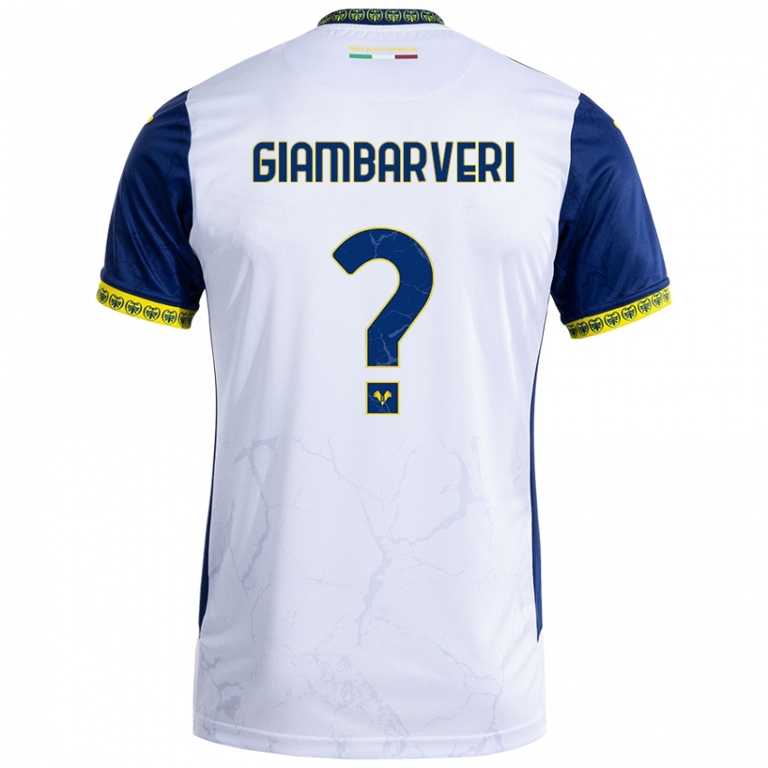 Enfant Maillot Mattia Giambarveri #0 Blanc Bleu Tenues Extérieur 2024/25 T-Shirt Belgique