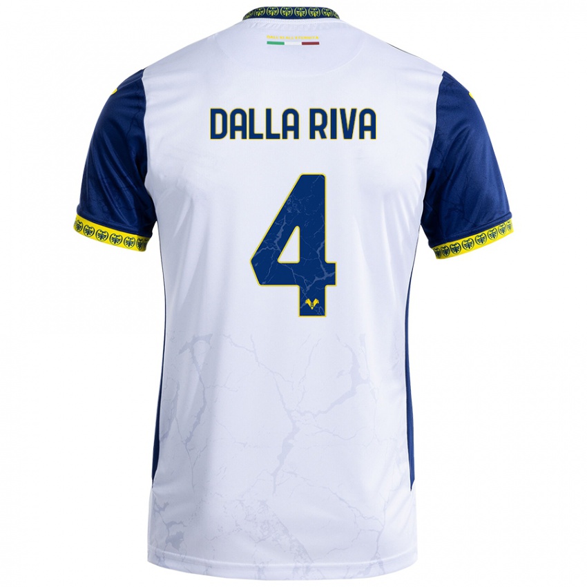 Enfant Maillot Stefano Dalla Riva #4 Blanc Bleu Tenues Extérieur 2024/25 T-Shirt Belgique