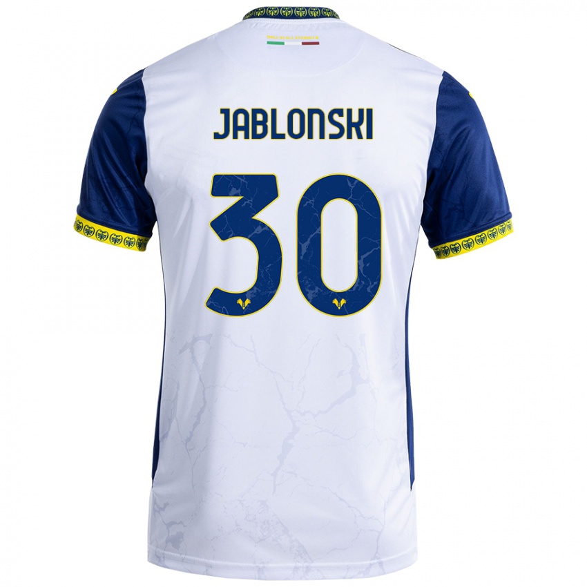 Enfant Maillot Darvin Jablonski #30 Blanc Bleu Tenues Extérieur 2024/25 T-Shirt Belgique