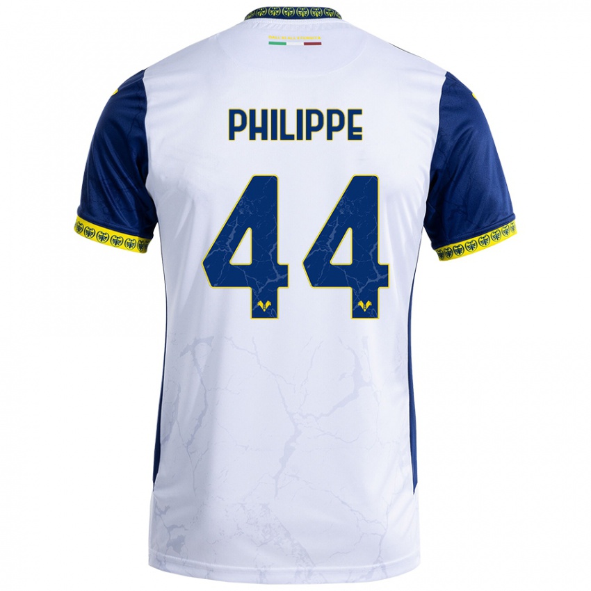 Enfant Maillot Mathis Philippe #44 Blanc Bleu Tenues Extérieur 2024/25 T-Shirt Belgique