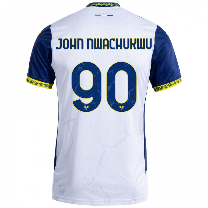 Enfant Maillot Samuel John Nwachukwu #90 Blanc Bleu Tenues Extérieur 2024/25 T-Shirt Belgique