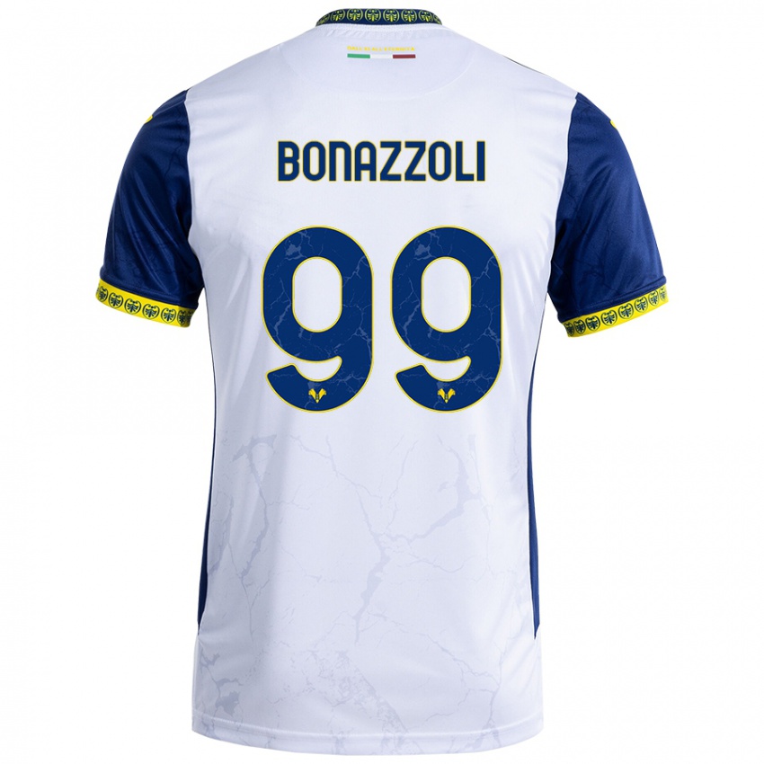 Enfant Maillot Federico Bonazzoli #99 Blanc Bleu Tenues Extérieur 2024/25 T-Shirt Belgique