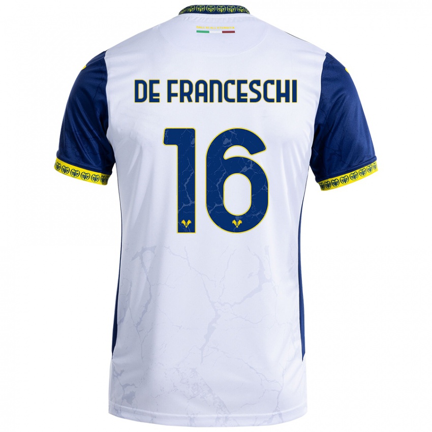 Enfant Maillot Edoardo De Franceschi #16 Blanc Bleu Tenues Extérieur 2024/25 T-Shirt Belgique